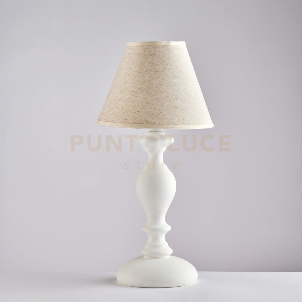 foto del prodotto lumetto in legno bianco shabby 1 luce con paralume dm.20 cascina