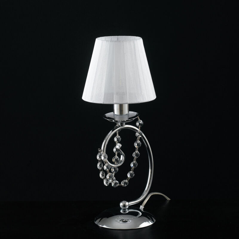 foto del prodotto lumetto shabby chic magda metallo e cristallo cromo 1 luce e14 con paralume