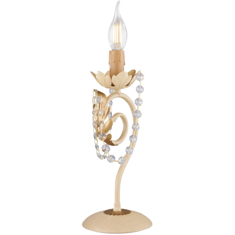 foto del prodotto lumetto shabby damasco 1 luce ferro battuto avorio e oro con cristalli