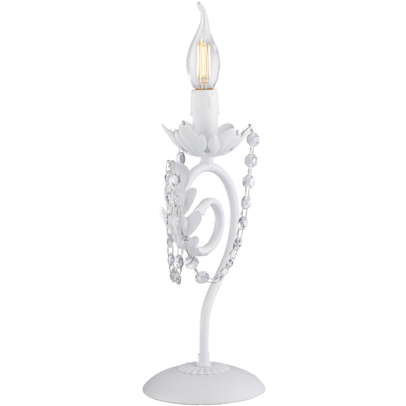 foto del prodotto lumetto shabby damasco 1 luce ferro battuto bianco e cristalli