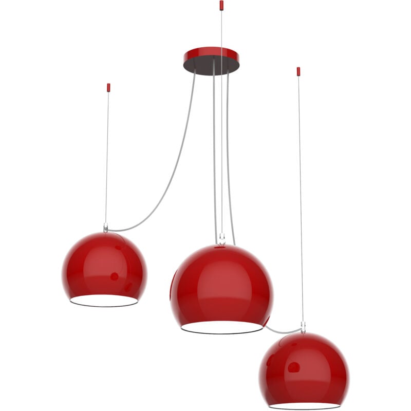 foto del prodotto lumicom joe sospensione, 3x e27, max 42w, metallo, rosso lucido bianco, d.25cm