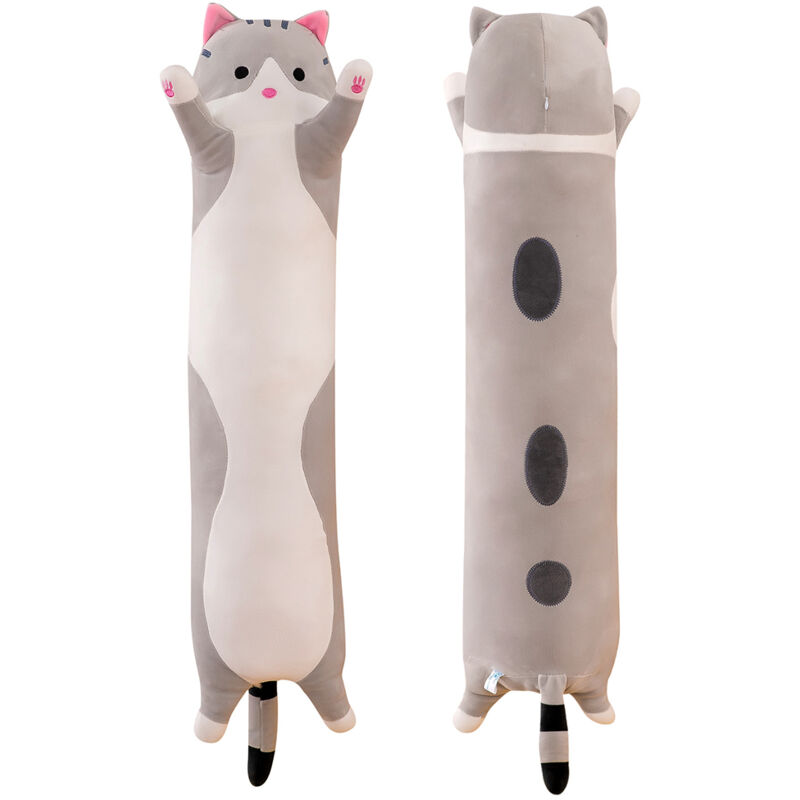 foto del prodotto lungo cuscino peluche giocattolo animale ripieno, carino peluche morbido abbraccio cuscino kawaii regalo, peluche per gatti per ragazza grey 50cm