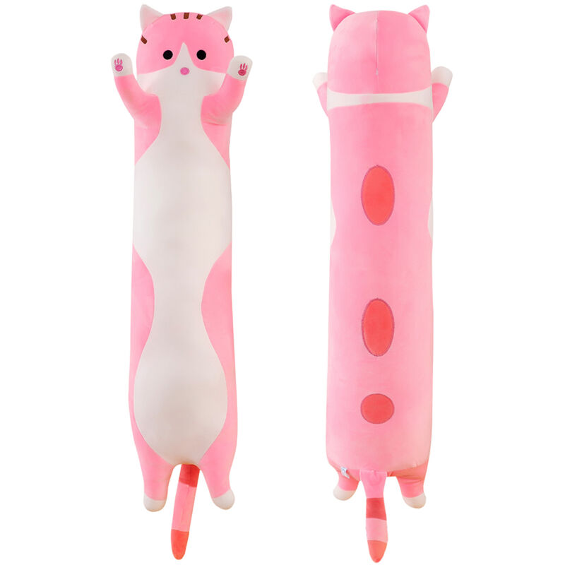 foto del prodotto lungo cuscino peluche giocattolo animale ripieno, carino peluche morbido abbraccio cuscino kawaii regalo, peluche per gatti per ragazza rosa 70cm