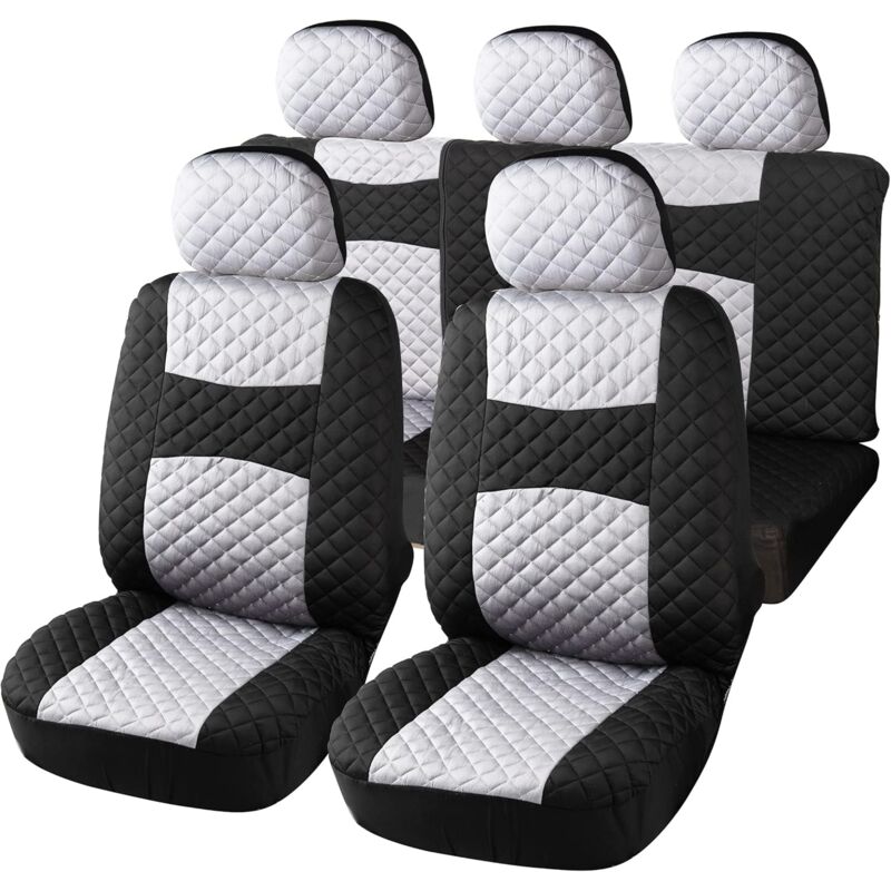 foto del prodotto lupex shop - a20 coprisedili per auto universali, tessuto poliestere trapuntato, set fodere protezione sedili anteriori e posteriori, con zip, bianco/nero