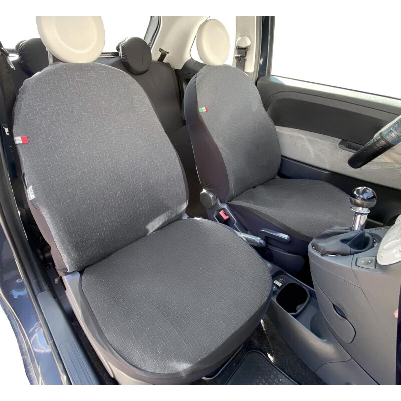 foto del prodotto lupex shop coppia coprisedili anteriori compatibili per auto 500, senza poggiatesta, tessuto jacquard 89 grigio 