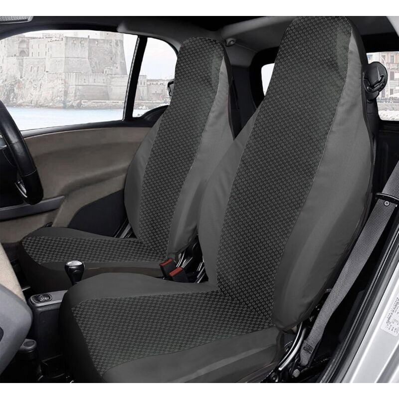 foto del prodotto lupex shop coprisedili anteriori per auto compatibili con smart fortwo, versione 450 451 e 453, made in italy, tessuto policotone accoppiato, grigio