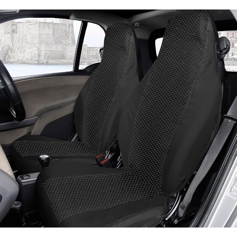foto del prodotto lupex shop coprisedili anteriori per auto compatibili con smart fortwo, versione 450 451 e 453, made in italy, tessuto policotone accoppiato, nero