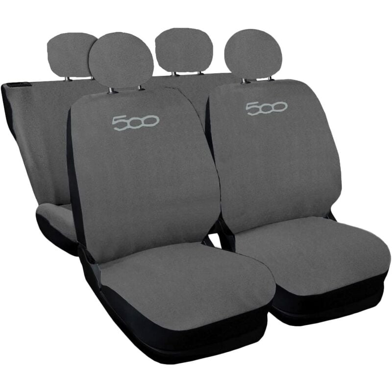 foto del prodotto lupex shop - coprisedili auto compatibili per 500, made in italy, set di copri sedili anteriori e posteriori con copri poggiatesta incluso, new, tessuto poliestere, grigio chiaro