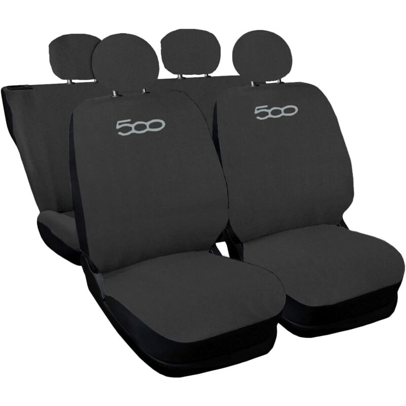 foto del prodotto lupex shop - coprisedili auto compatibili per 500, made in italy, set di copri sedili anteriori e posteriori con copri poggiatesta incluso, new, tessuto poliestere, grigio scuro