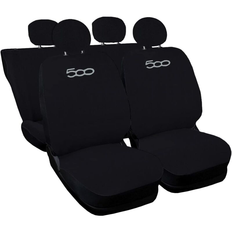 foto del prodotto lupex shop - coprisedili auto compatibili per 500, made in italy, set di copri sedili anteriori e posteriori con copri poggiatesta incluso, new, tessuto poliestere, nero