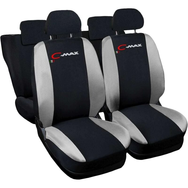 foto del prodotto lupex shop coprisedili auto compatibili per c max, made in italy, set anteriori e posteriori, copri poggiatesta incluso, tessuto poliestere, nero