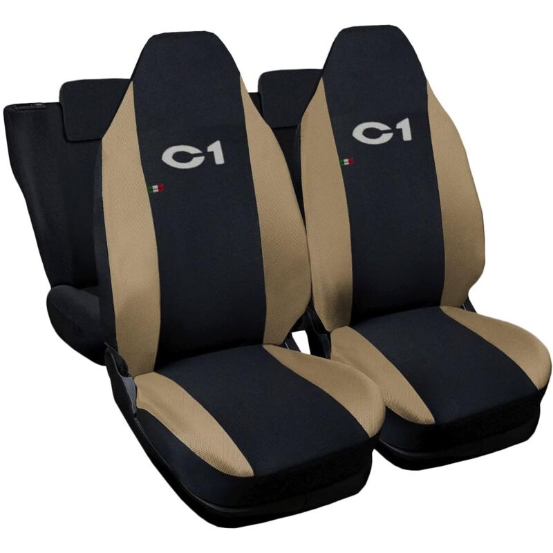 foto del prodotto lupex shop coprisedili auto compatibili per c1, made in italy, set anteriori e posteriori, copri poggiatesta incluso, tessuto poliestere, nero