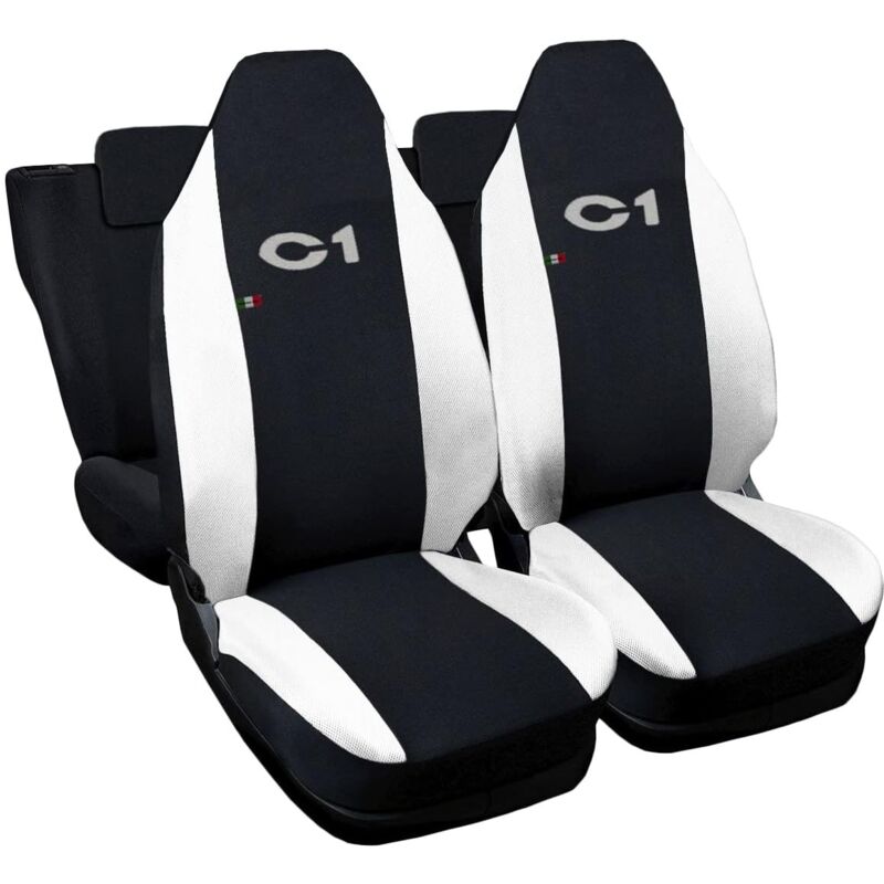 foto del prodotto lupex shop coprisedili auto compatibili per c1, made in italy, set anteriori e posteriori, copri poggiatesta incluso, tessuto poliestere, nero