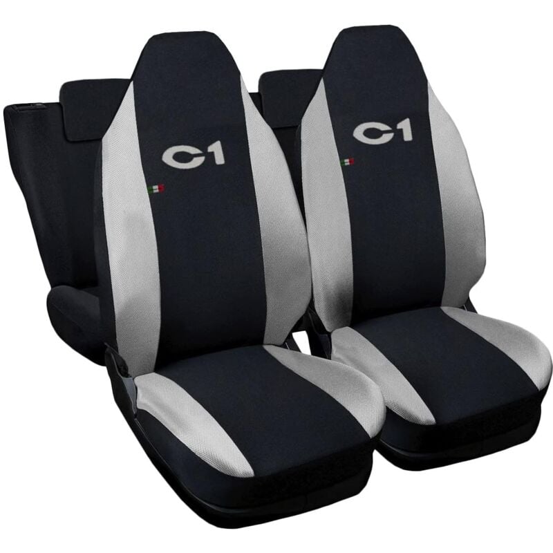 foto del prodotto lupex shop coprisedili auto compatibili per c1, made in italy, set anteriori e posteriori, copri poggiatesta incluso, tessuto poliestere, nero