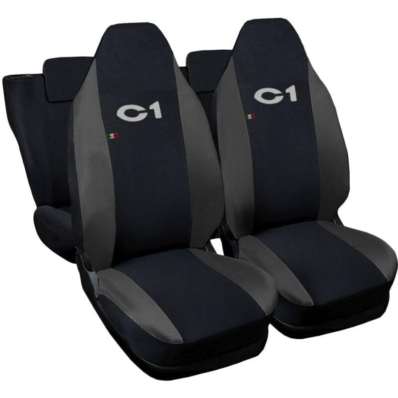 foto del prodotto lupex shop coprisedili auto compatibili per c1, made in italy, set anteriori e posteriori, copri poggiatesta incluso, tessuto poliestere, nero