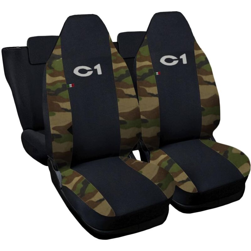 foto del prodotto lupex shop coprisedili auto compatibili per c1, made in italy, set anteriori e posteriori, copri poggiatesta incluso, tessuto poliestere, nero
