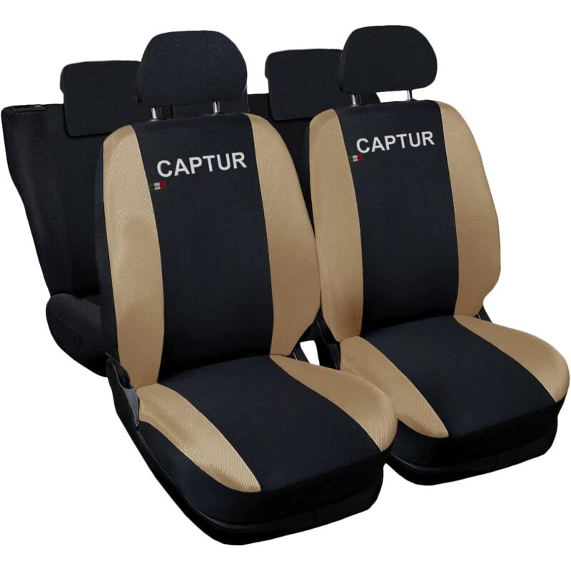 foto del prodotto lupex shop coprisedili auto compatibili per captur, made in italy, set anteriori e posteriori, copri poggiatesta incluso, tessuto poliestere, nero