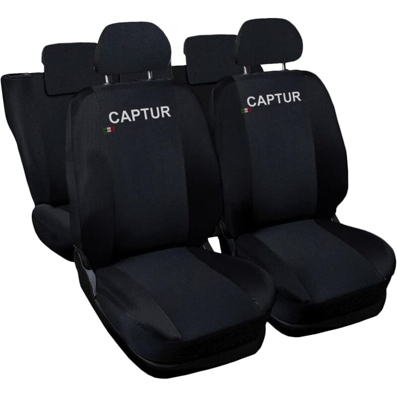 foto del prodotto lupex shop coprisedili auto compatibili per captur, made in italy, set anteriori e posteriori, copri poggiatesta incluso, tessuto poliestere, nero