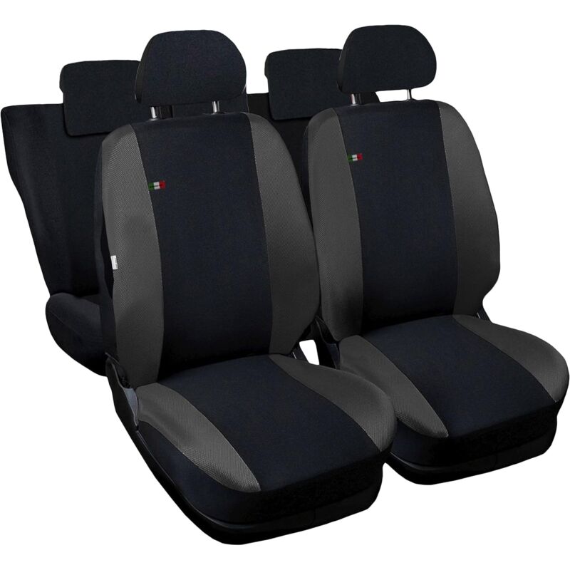 foto del prodotto lupex shop - coprisedili auto compatibili per duster, made in italy, anteriori e posteriori con copri poggiatesta incluso, tessuto poliestere, nero - grigio scuro