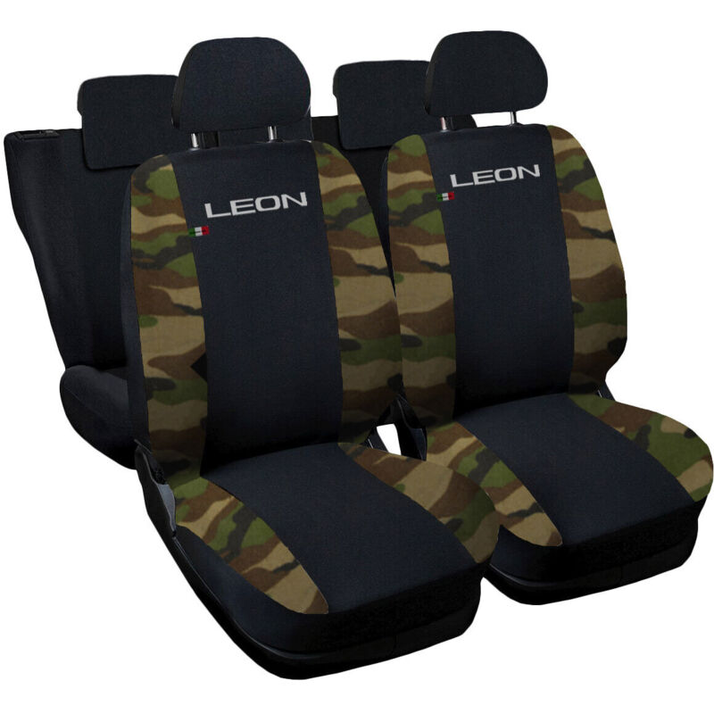 foto del prodotto lupex shop coprisedili auto compatibili per leon 3a serie 2012, made in italy, set di copri sedili anteriori e posteriori con copri poggiatesta
