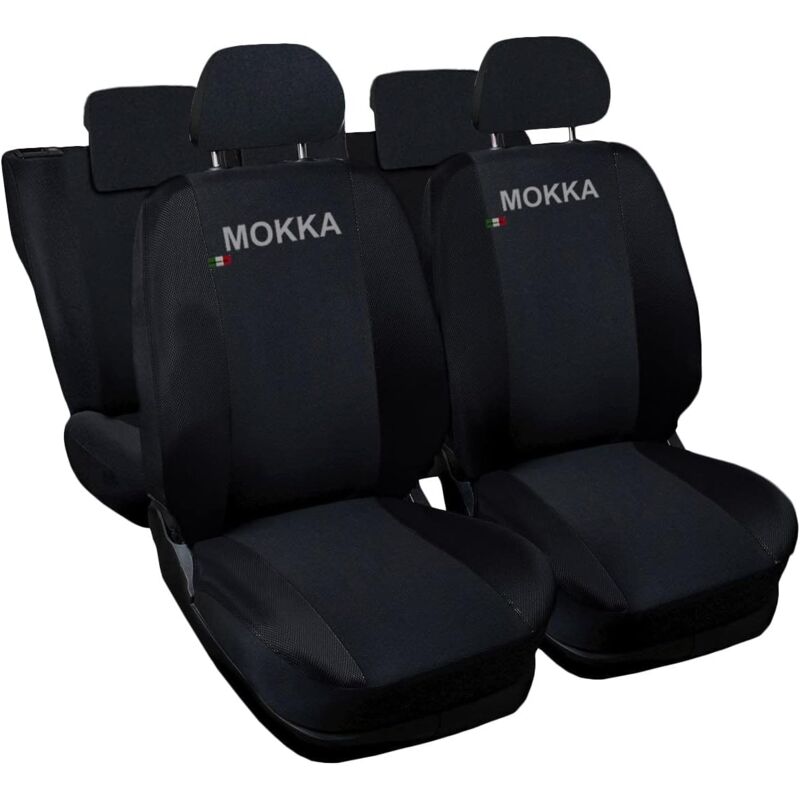 foto del prodotto lupex shop coprisedili auto compatibili per mokka, made in italy, anteriori e posteriori con copri poggiatesta incluso, tessuto poliestere, nero