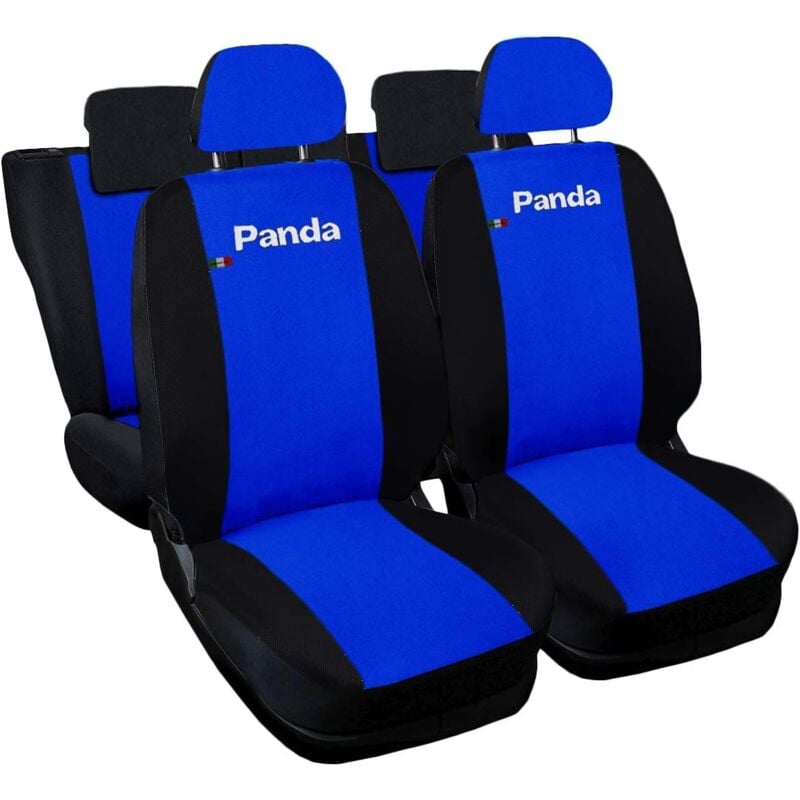 foto del prodotto lupex shop coprisedili auto compatibili per panda 2a e 3a serie, made in italy, anteriori, e posteriori 50 50, tessuto poliestere blu royal nero