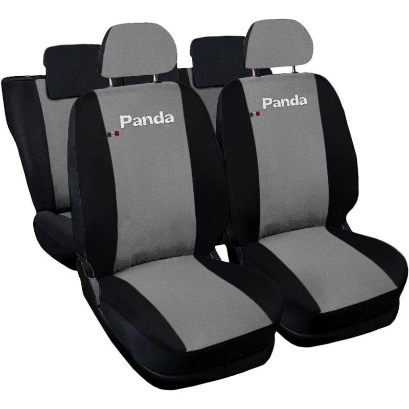 foto del prodotto lupex shop coprisedili auto compatibili per panda 2a e 3a serie, made in italy, anteriori, e posteriori 50 50, tessuto poliestere grigio