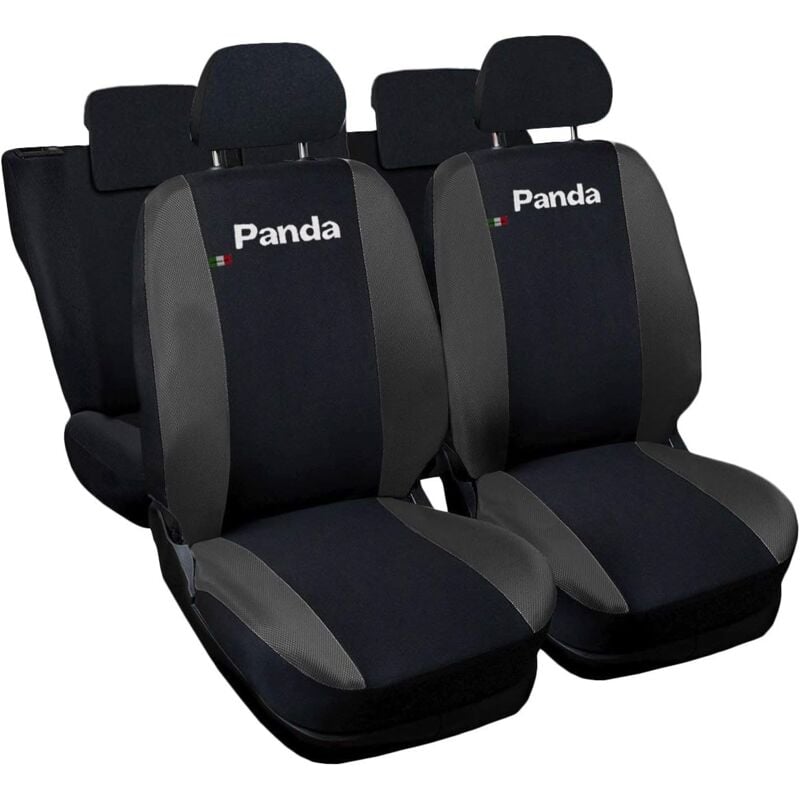 foto del prodotto lupex shop coprisedili auto compatibili per panda 2a e 3a serie, made in italy, anteriori, e posteriori 50 50, tessuto poliestere nero grigio