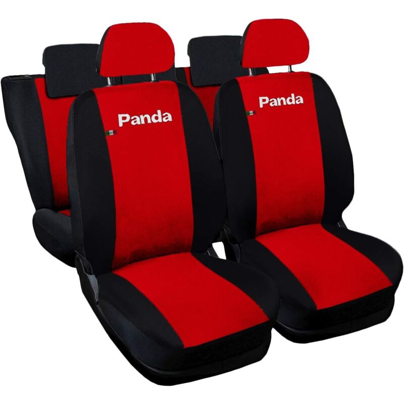foto del prodotto lupex shop coprisedili auto compatibili per panda 2a e 3a serie, made in italy, anteriori, e posteriori 50 50, tessuto poliestere rosso nero