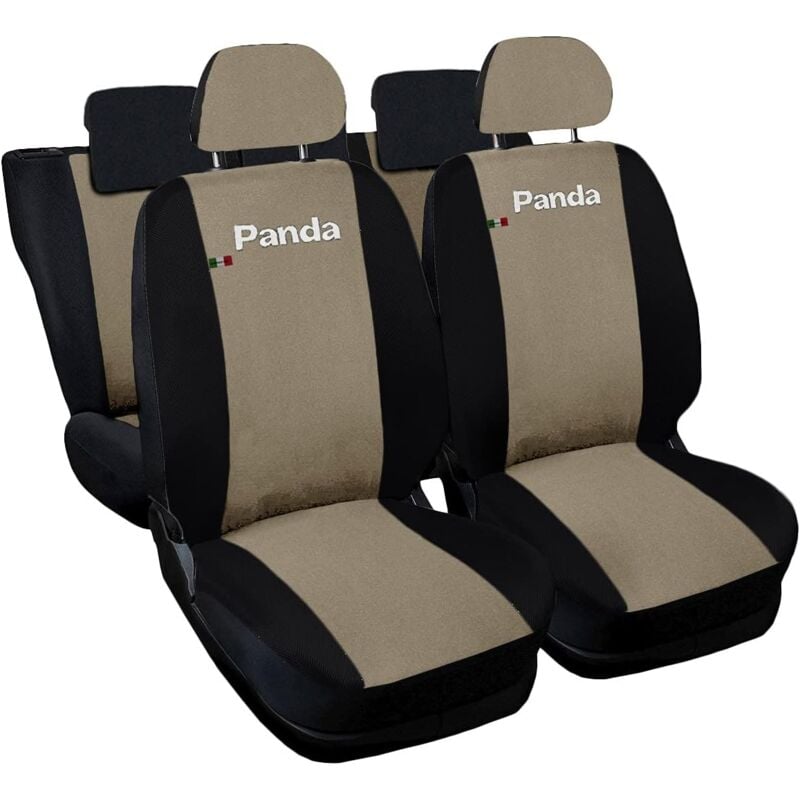 foto del prodotto lupex shop coprisedili auto compatibili per panda 2a e 3a serie, made in italy, anteriori, e posteriori 60 40, tessuto poliestere beige nero