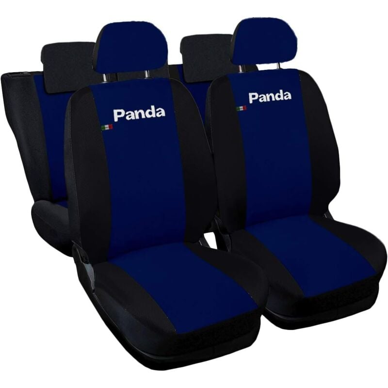 foto del prodotto lupex shop coprisedili auto compatibili per panda 2a e 3a serie, made in italy, anteriori, e posteriori 60 40, tessuto poliestere blu scuro nero