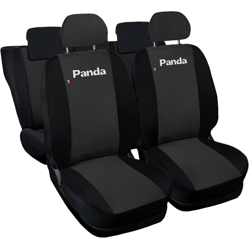 foto del prodotto lupex shop coprisedili auto compatibili per panda 2a e 3a serie, made in italy, anteriori, e posteriori 60 40, tessuto poliestere grigio