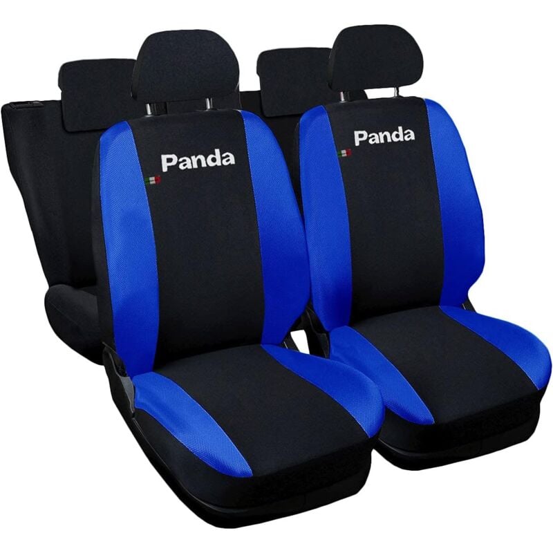 foto del prodotto lupex shop coprisedili auto compatibili per panda 2a e 3a serie, made in italy, anteriori, e posteriori 60 40, tessuto poliestere nero blu royal