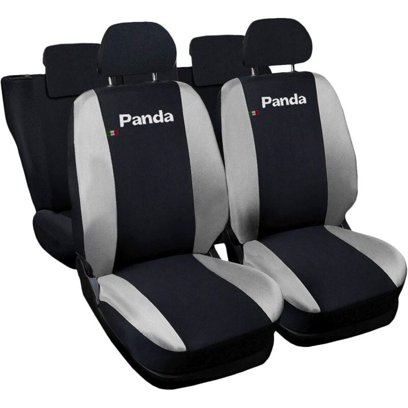 foto del prodotto lupex shop coprisedili auto compatibili per panda 2a e 3a serie, made in italy, anteriori, e posteriori 60 40, tessuto poliestere nero grigio