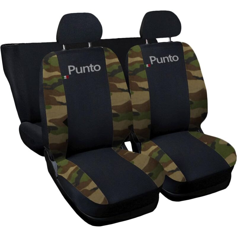 foto del prodotto lupex shop - coprisedili auto compatibili per punto, made in italy, anteriori e posteriori con copri poggiatesta incluso, tessuto poliestere, colore - neromimetico classico