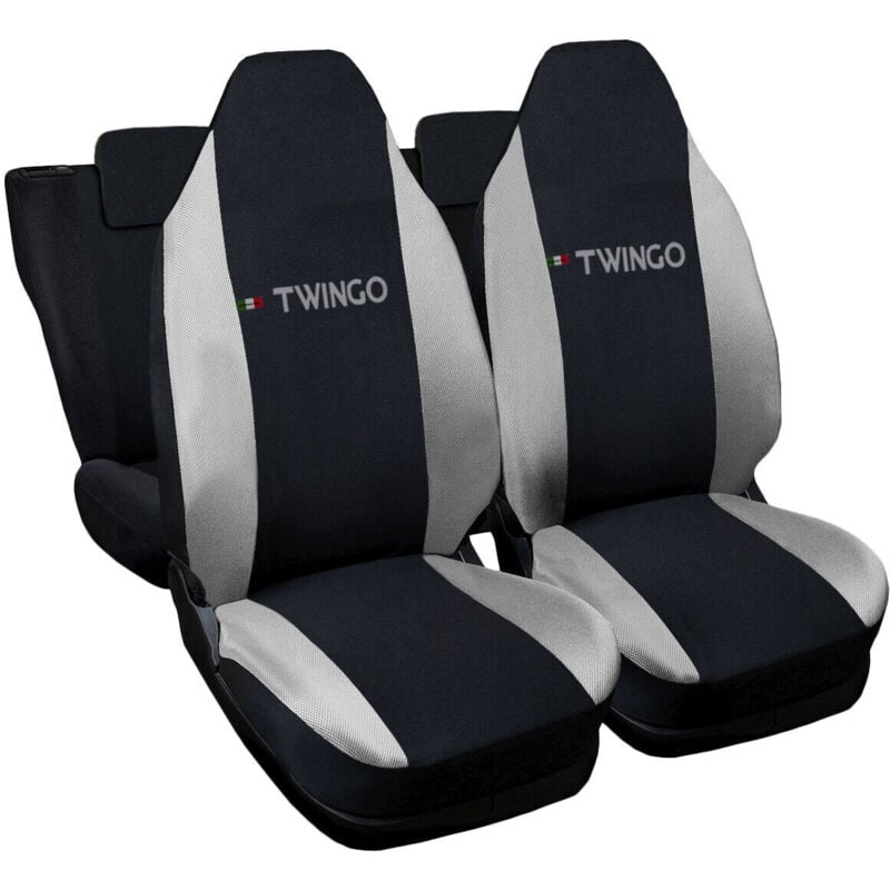 foto del prodotto lupex shop - coprisedili auto compatibili per twingo, made in italy, anteriori con copri poggiatesta incluso, e posteriori , tessuto poliestere, nero - grigio chiaro