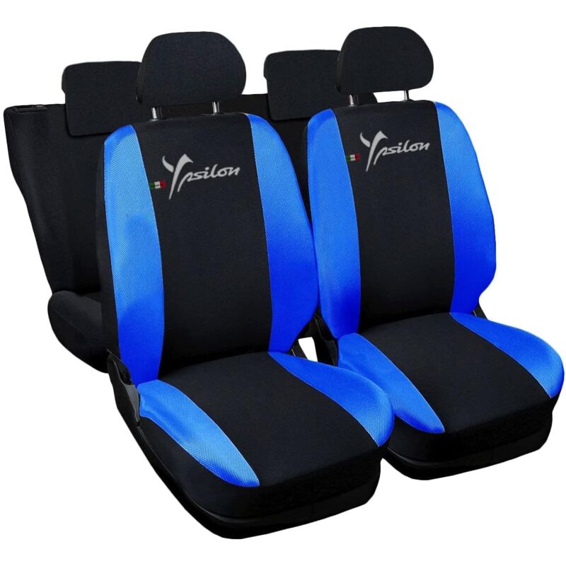 foto del prodotto lupex shop coprisedili auto compatibili per ypsilon, made in italy, anteriori e posteriori con copri poggiatesta incluso, tessuto poliestere, nero
