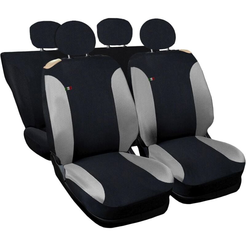 foto del prodotto lupex shop coprisedili auto universali, compatibili per 500, anteriori e posteriori 50 50 , no logo, in policotone, nero grigio chiaro
