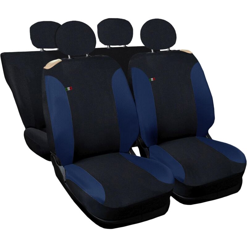 foto del prodotto lupex shop coprisedili auto universali, compatibili per 500, anteriori e posteriori intero , no logo, in policotone, nero blu scuro