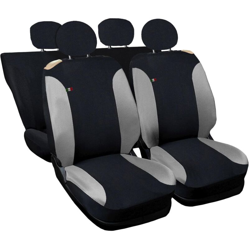 foto del prodotto lupex shop coprisedili auto universali, compatibili per 500, anteriori e posteriori intero , no logo, in policotone, nero grigio chiaro