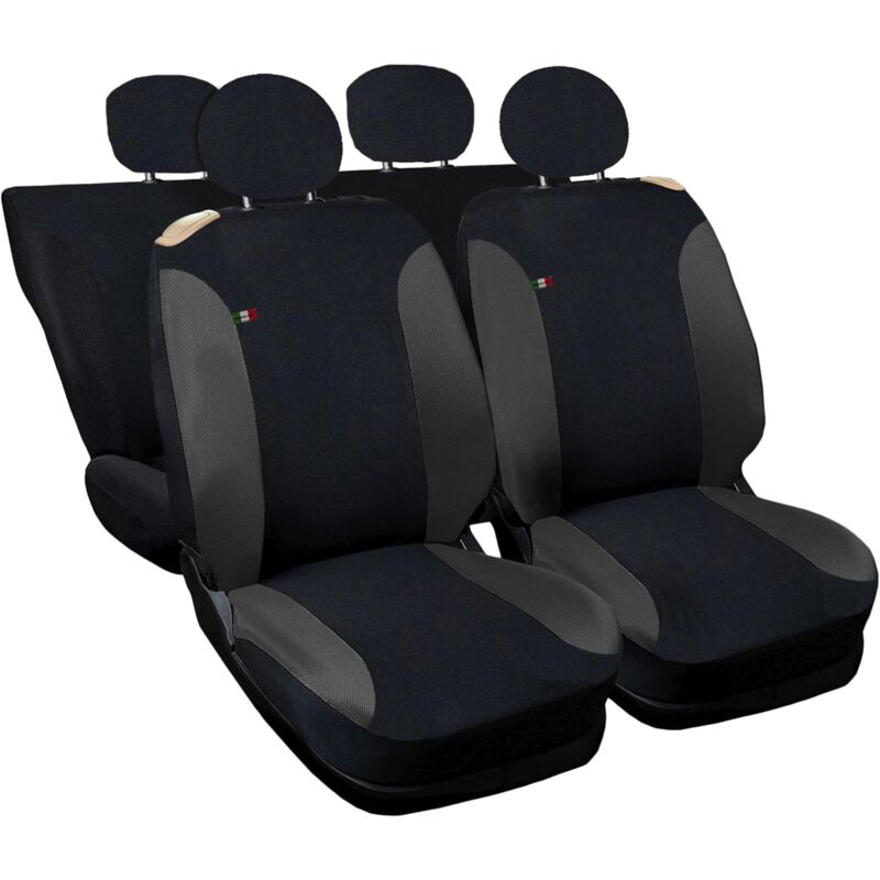 foto del prodotto lupex shop coprisedili auto universali, compatibili per 500, anteriori e posteriori intero , no logo, in policotone, nero grigio scuro