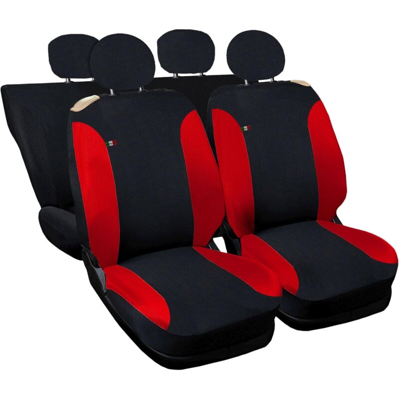 foto del prodotto lupex shop coprisedili auto universali, compatibili per 500, anteriori e posteriori intero , no logo, in policotone, nero rosso