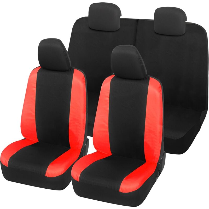 foto del prodotto lupex shop coprisedili auto universali, compatibili per panda easy, anteriori e posteriori 50 50 , no logo, in policotone nero rosso