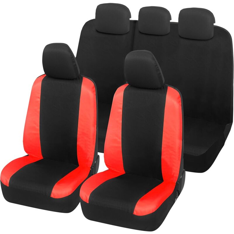 foto del prodotto lupex shop coprisedili auto universali, compatibili per panda easy, anteriori e posteriori 60 40 , no logo, in policotone, nero rosso