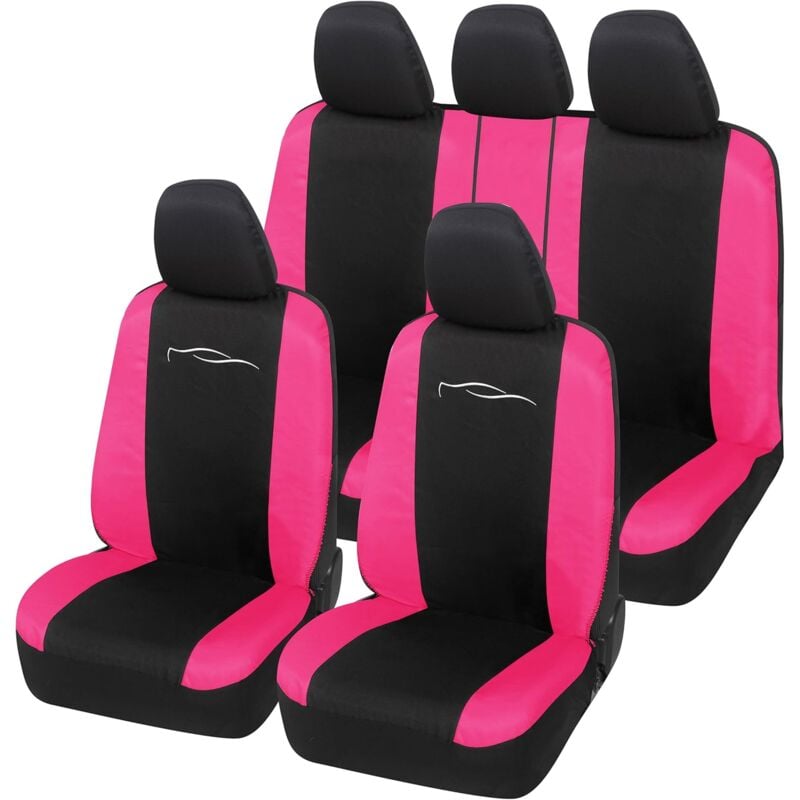 foto del prodotto lupex shop coprisedili auto universali, mod. racing, anteriori e posteriori, tessuto in policotone, nero fucsia