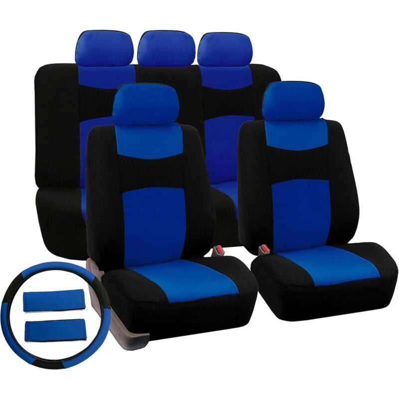 foto del prodotto lupex shop coprisedili per auto universali mod. a18 con copri volante e cintura, colore blu royal nero