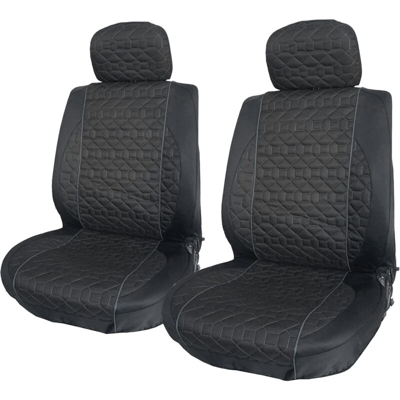 foto del prodotto lupex shop coprisedili universali per auto, coppia anteriore, tessuto in gambardina, poggiatesta fisso o rimovibile nero con linea grigia 
