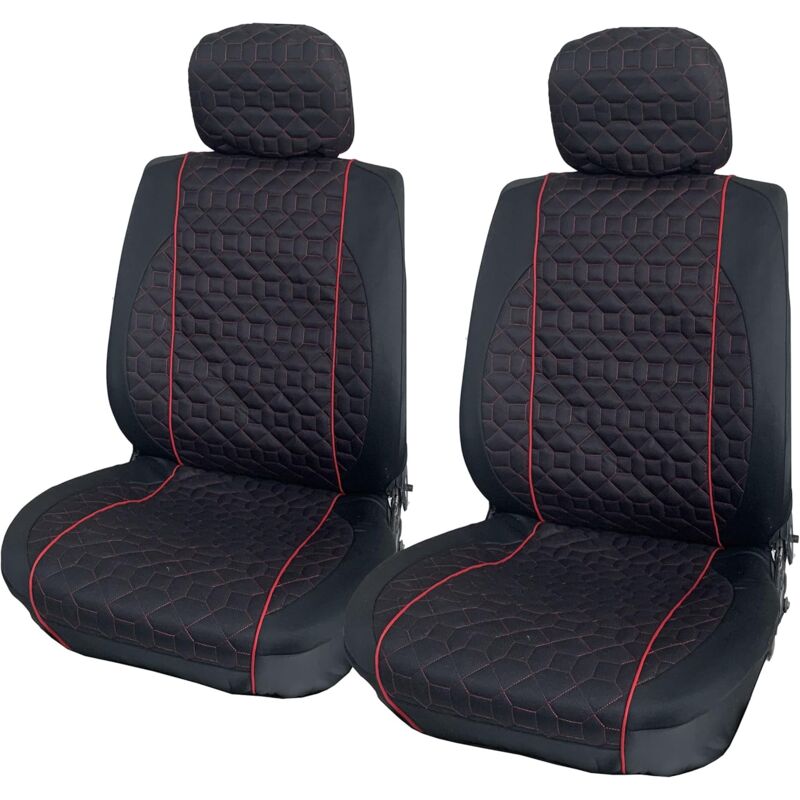 foto del prodotto lupex shop coprisedili universali per auto, coppia anteriore, tessuto in gambardina, poggiatesta fisso o rimovibile nero con linea rossa 