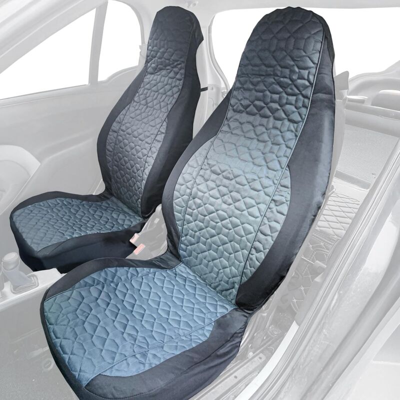 foto del prodotto lupex shop coprisedili universali per auto, coppia anteriore, tessuto in gambardina, poggiatesta integrato grigio con linea grigia 