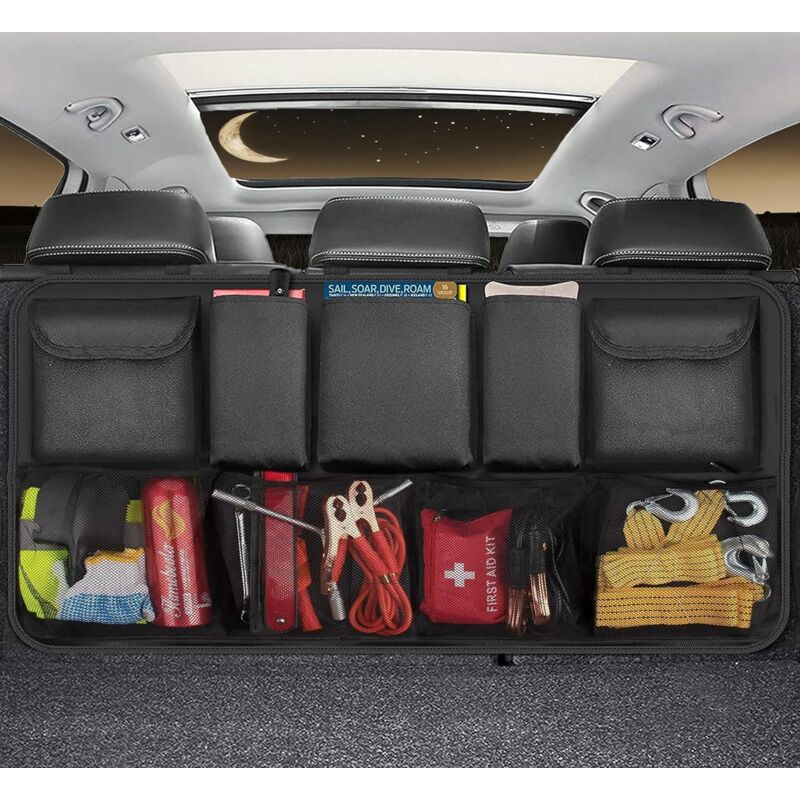 foto del prodotto lupexshop lupex shop borsa organizer bagagliaio auto, 9 tasche contenitori di stoccaggio per sedile posteriore, dimensione 105x50cm